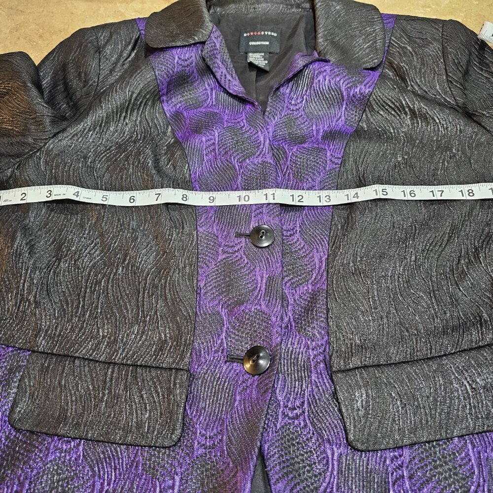 Women's Doncaster Black & Purple Dressy Ruched Blazer Jacket Size 14 - Picture 4 of 7